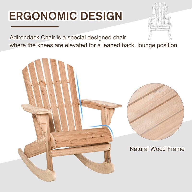 Outsunny Wooden Adirondack Rocking Chair with Slatted Wooden Design, Fanned Back, & Classic Rustic Style, Teak