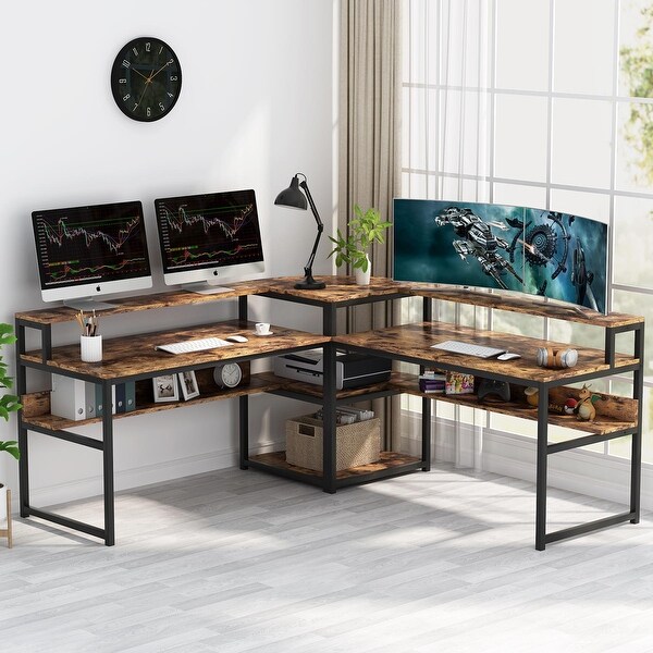 Tribesigns L Shaped Computer Desk With Storage Shelves Monitor Riser