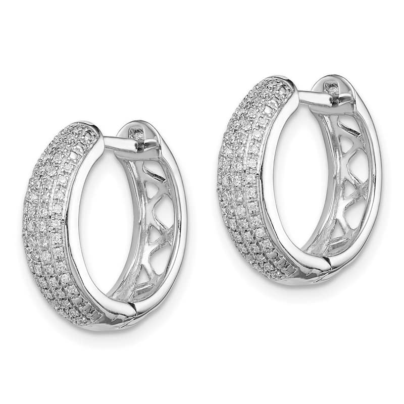 Curata 925 Sterling Silver Open back Diamond Hinged Hoop Earrings - 16x18mm Wide 5mm Thick