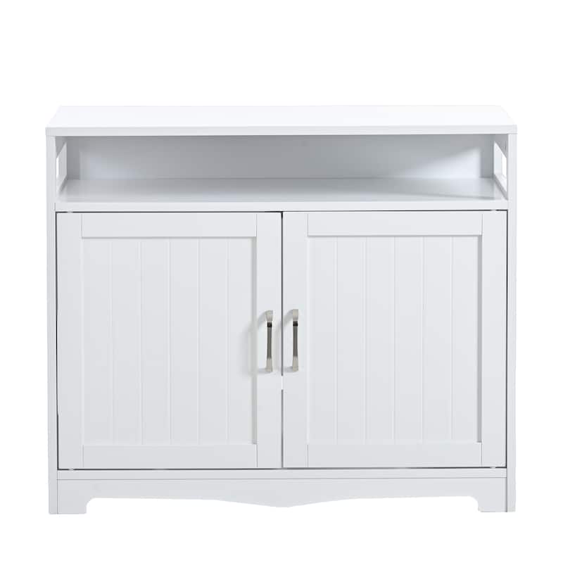 Anmytek White Large Wooden Cat Litter Box Enclosure Furniture with Hidden Plug 2 Doors Cat Washroom Storage Bench Side Table