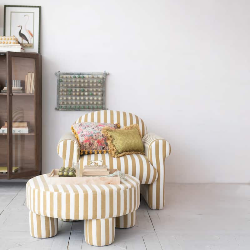 Fabric Upholstered Striped Chair - 38.38"L x 32.0"W x 32.63"H