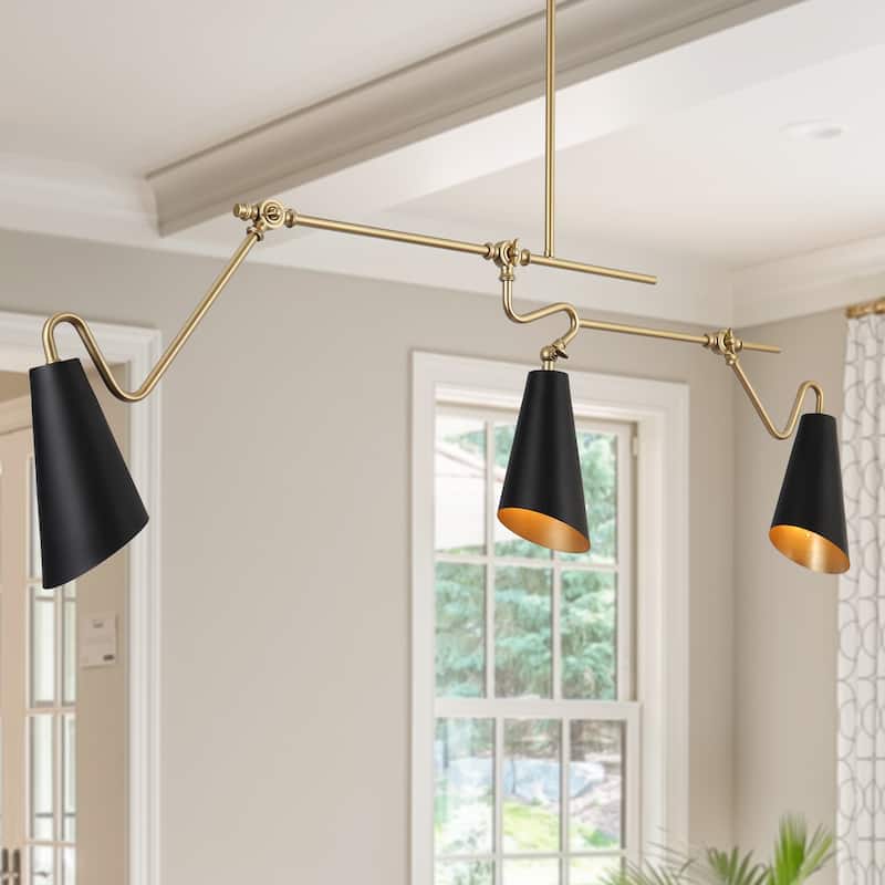Wylan Modern 3-Light 49.5"L Black Gold Linear Chandelier Metal Industrial Island Lights for Dining Room - 49.5" L x 20" H