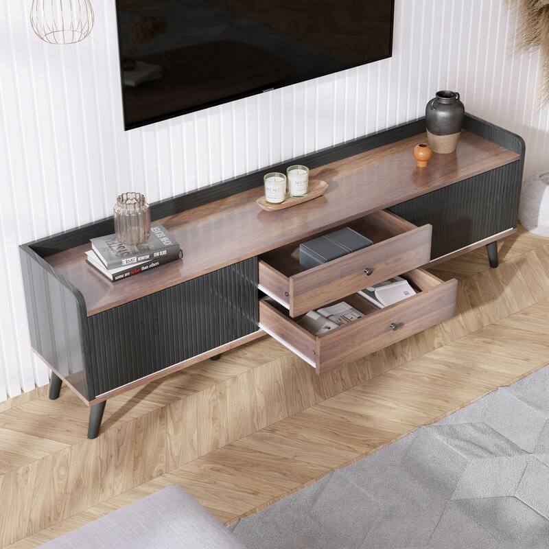 TV Stand Entertainment Console with Open Shelving and 2 Cabinets, Sliding Doors for TVs up to 70''