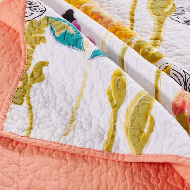 Greenland Home Fashions Watercolor Dream 100% Cotton Modern Floral Quilt Set