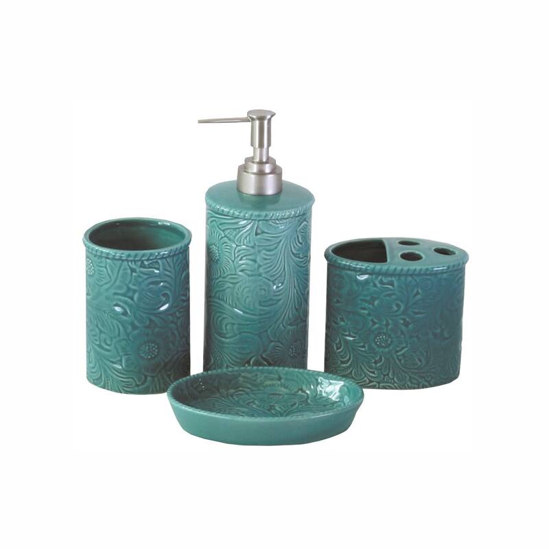 HiEnd Accents Savannah Ceramic Countertop Bathroom Set, 4PC - Turquoise