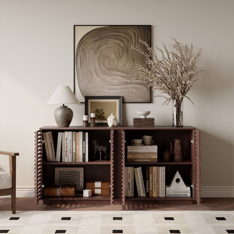 Buffet Sideboard With Solid Wood Doors, Storage Dining Room Cabinet, 59.92"w x 15.75"d x 29.53"h