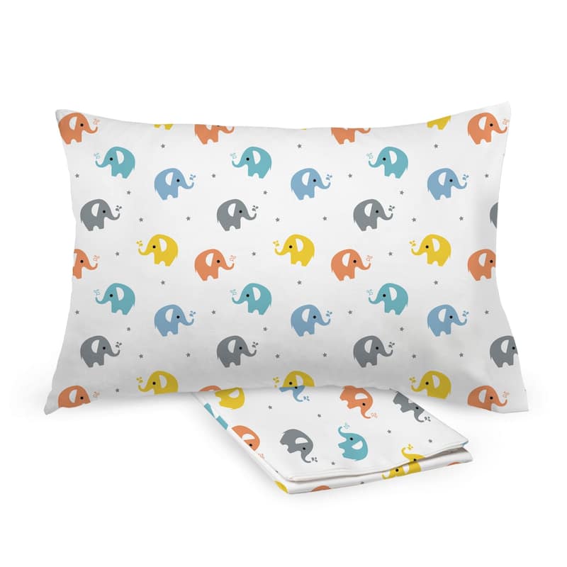 BreathableBaby Cotton Percale Pillowcase, For 13" x 18"/33 x 46 cm Toddler Pillow, Prints (2-Pack) - Elephants