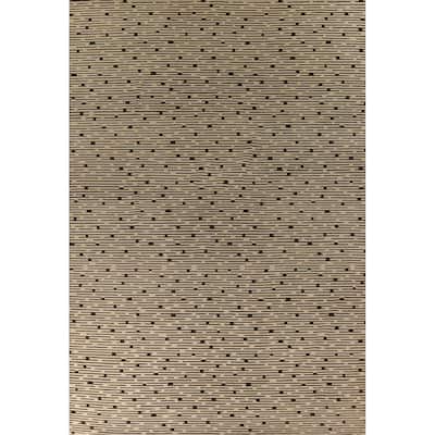 Beige Striped Nepalese Large Area Rug Handmade Wool Carpet - 10'1" x 13'9"