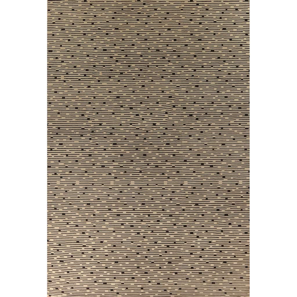 Beige Striped Nepalese Large Area Rug Handmade Wool Carpet - 10'1" x 13'9"