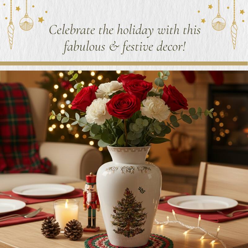 Spode Christmas Tree Gold Vase - 8" H x 5.5" L