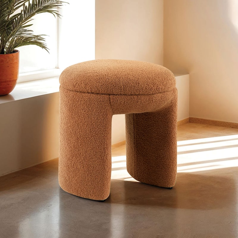 Furniture of America Emery Modern 18-inch U-Shaped Upholstered Ottoman - Saddle Brown