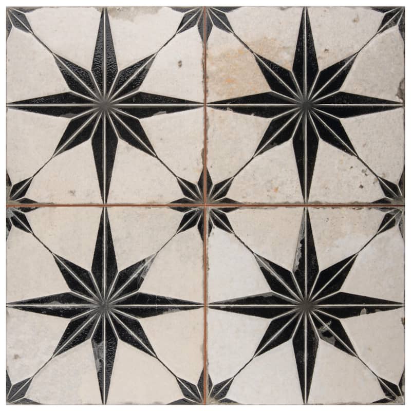Merola Tile Kings Star Luxe Nero 17-5/8" x 17-5/8" Ceramic Floor and Wall Tile