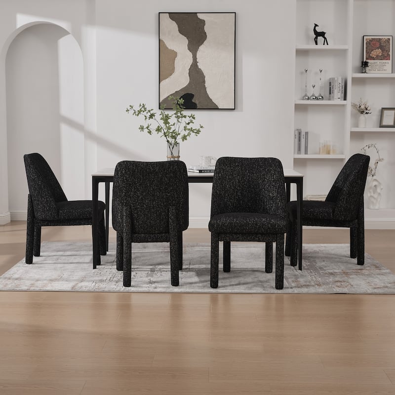 21.46" Wide Modern Minimalist Dining Chair Set Of 4, Chenille Upholstered, Rubberwood Legs, High Curved Backrest