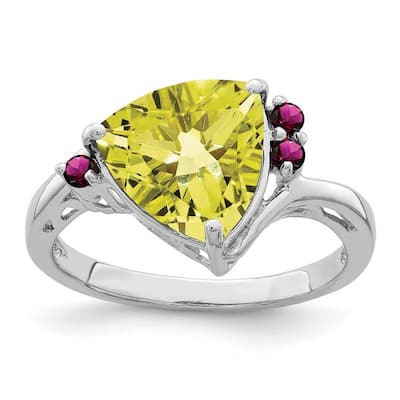 Curata 925 Sterling Silver Lemon Quartz and Rhdolite Garnet Ring
