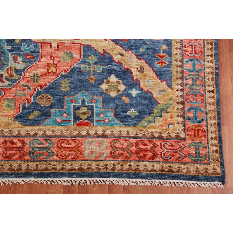 Blue Oushak Oriental Area Rug Hand-Knotted Wool Carpet - 8'11" x 11'10"