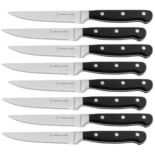 slide 2 of 19, 8-Piece Steak Knife Set - High Carbon Stainless Steel Serrated Blades, Ergonomic Handles, Black Black - 8 Piece