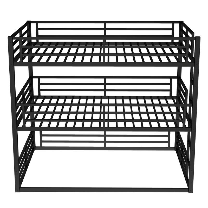 Metal Triple Bunk Bed with Safety Guardrails, Queen over Queen over Queen, Space-Saving Design, Noise-Reduced, Black