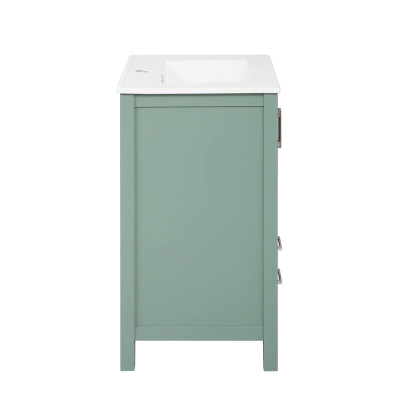 Simple Freestanding Storage Cabinet Single Sink Vanity for Bathroom with 2 Doors Cabinet, Large Drawer and Silver Metal Handles