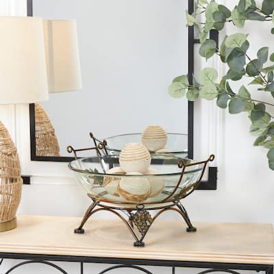 Clear Tempered Glass Kitchen Serving Bowl with Copper Metal Grapes Base