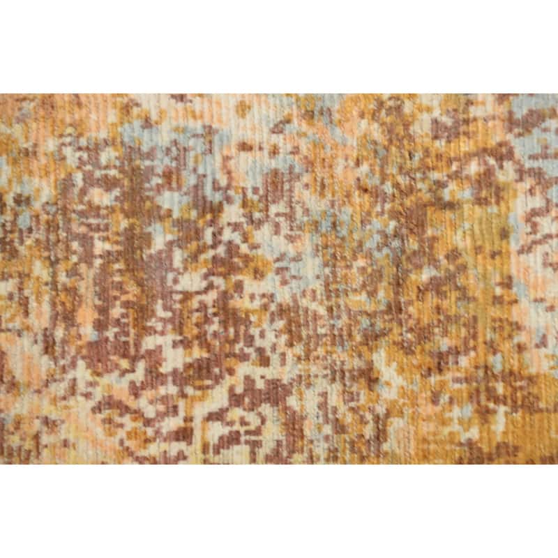 Hand Knotted Oriental Viscose Silk Carpet Modern Abstract Yellow & Gold Abstract Area Rug - 8' 0'' X 5' 1''