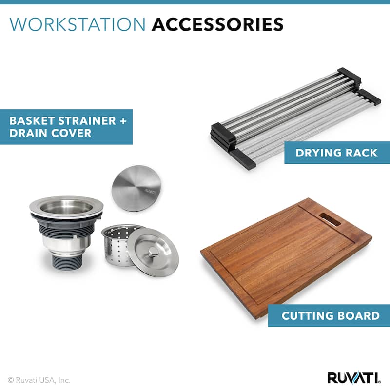 Ruvati 24-inch Apron-front Workstation Farmhouse Kitchen Sink 16 Gauge Stainless Steel Single Bowl - RVH9020 - 24" X 22"