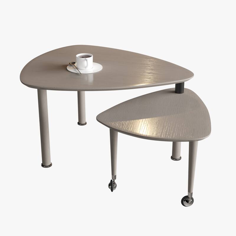 GDFStudio - Vesper 360 Degree Rotatable Nesting Coffee Table with Solid Rubberwood Legs