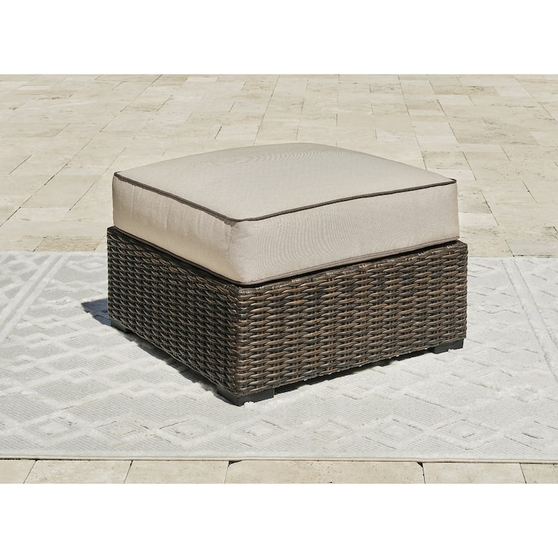 Signature Design by Ashley Coastline Bay Brown Outdoor Ottoman with Cushion - 28.5" W x 28.5" D x 19.5" H