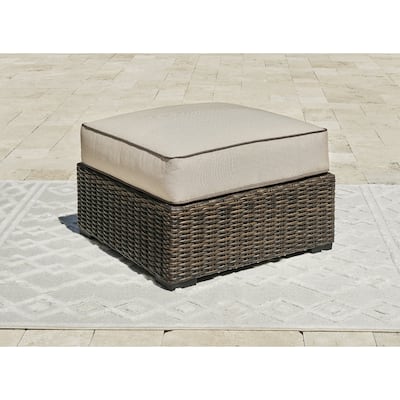 Signature Design by Ashley Coastline Bay Brown Outdoor Ottoman with Cushion - 28.5" W x 28.5" D x 19.5" H