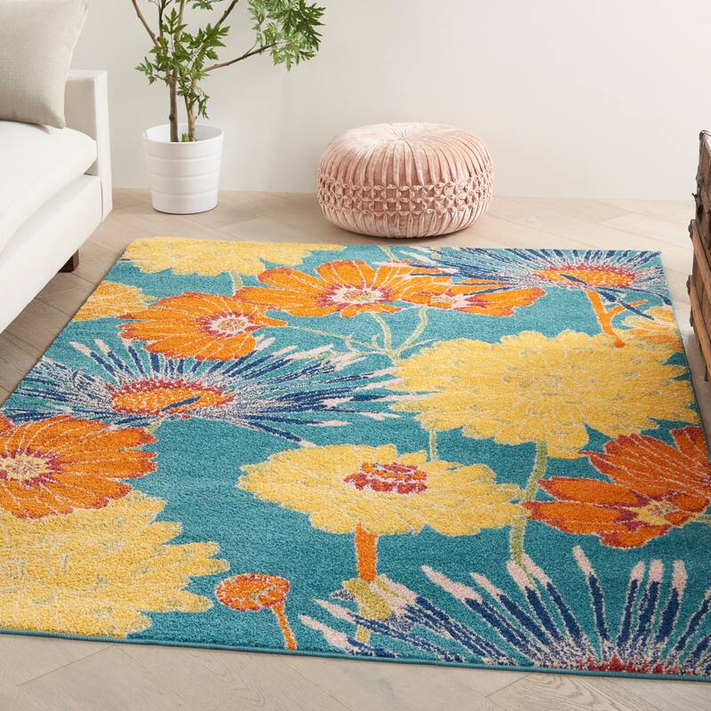 Nourison Allur Botanical Floral Area Rug - 4' x 6' - Turquoise Multicolor - Rectangle