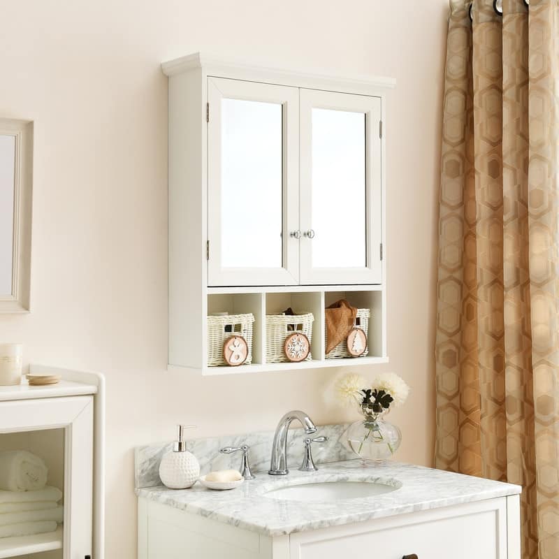 Grondin Bathrom Wall Mounted Medicine Cabinet with 2 Mirror Doors, Adjustable Shelves and 3 Christmas Style Storage Baskets