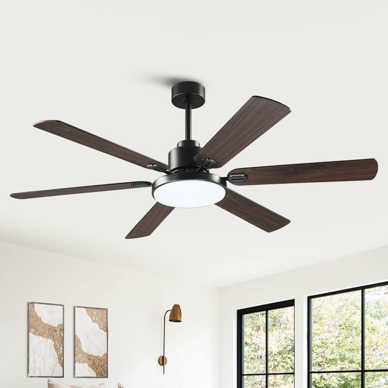 60-in Modern 6-Blade Dimmable LED Ceiling Fan with Light and Remote