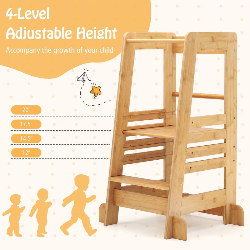 Gymax Kids Kitchen Step Stool Kids Standing Tower w/ Safety Rails