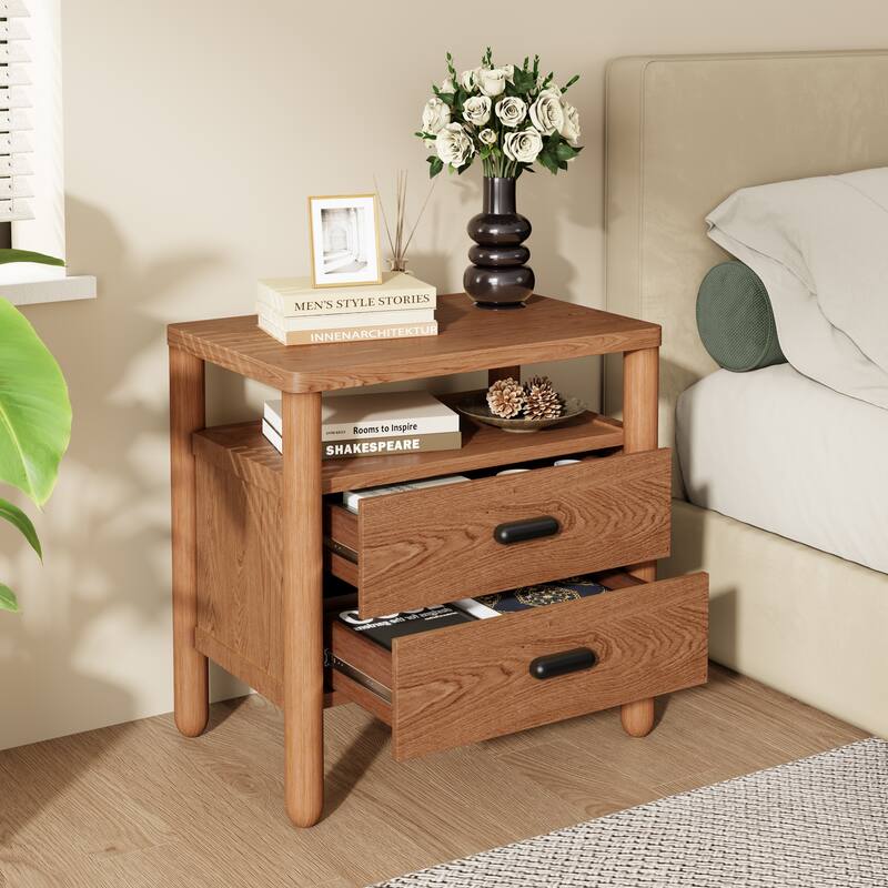 Christopher Knight Home - Modern Minimalist 23.62" Nightstand with Rounded Wood Legs & Open Storage Shelf, Multi-Functional Use