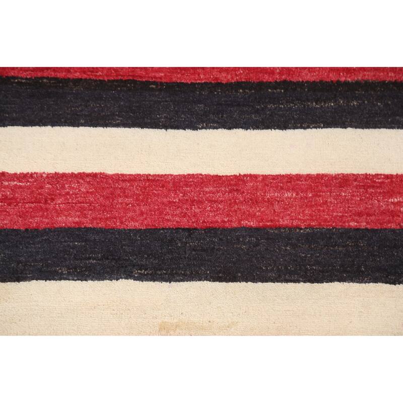 Contemporary Wool Striped Gabbeh Kashkoli Area Rug Hand-knotted Carpet - 2'1" x 3'0"