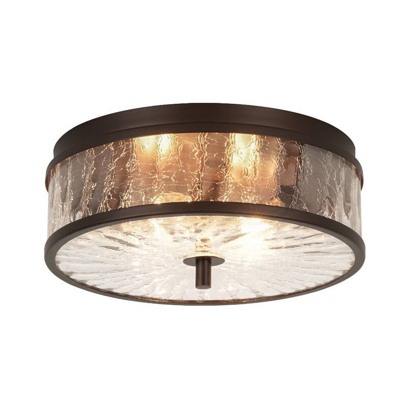 Industrial 2-Light Crackled Glass 12in Round Ceiling Light - 12 Inches