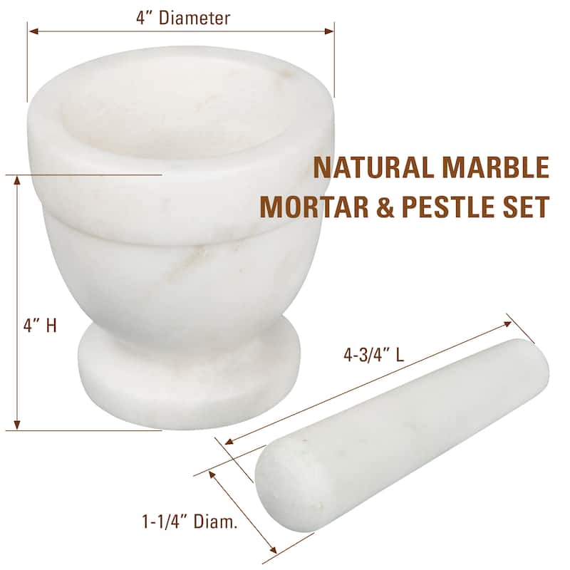 Creative Home White Marble Mortar and Pestle Set, 4" Diam. x 4" H