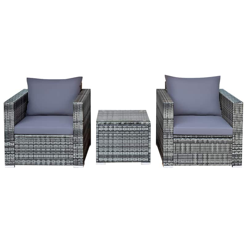 Costway 3 PCS Patio Rattan Furniture Bistro Set Cushioned Sofa Chair - See Details