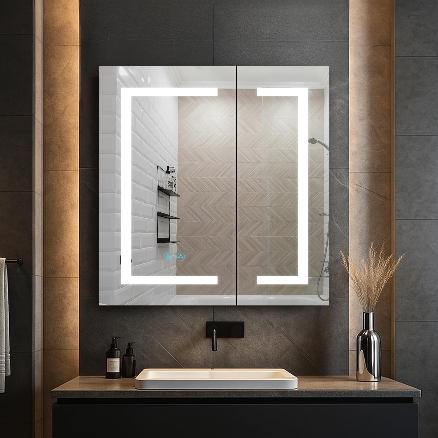 Blossom LED Lighted Bathroom Medicine Cabinet, Mirror, Defogger, 3