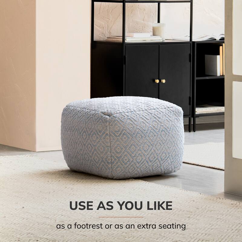 Jani Cherokee 22 x 22 x 16 Square Gray/Black Pouf Ottoman - Handmade Footrest for Living Room, Bedroom