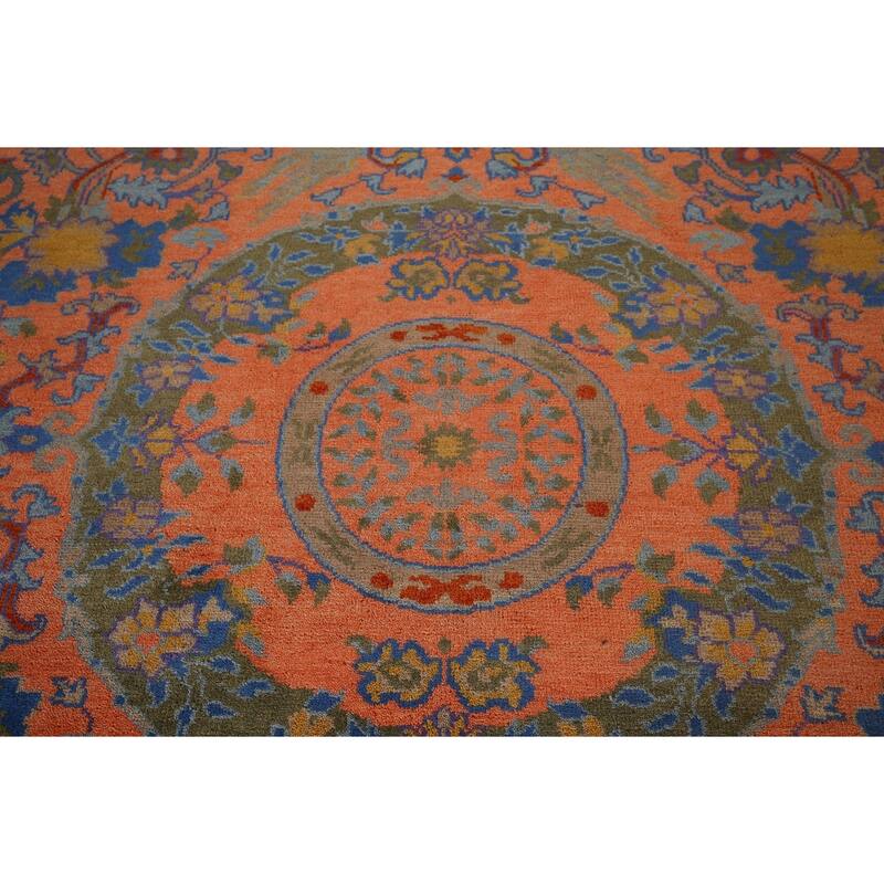 Orange Geometric Khotan Oriental Area Rug Hand-Knotted Wool Carpet - 8'10"x 11'10"