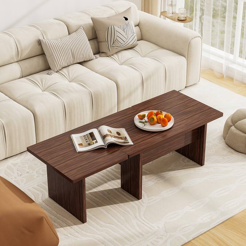 Modular Coffee Table Set of 2 L Shaped Nesting Tables Convertible Center Table for Living Room or Office - 35.5" x 20" x 16.5"