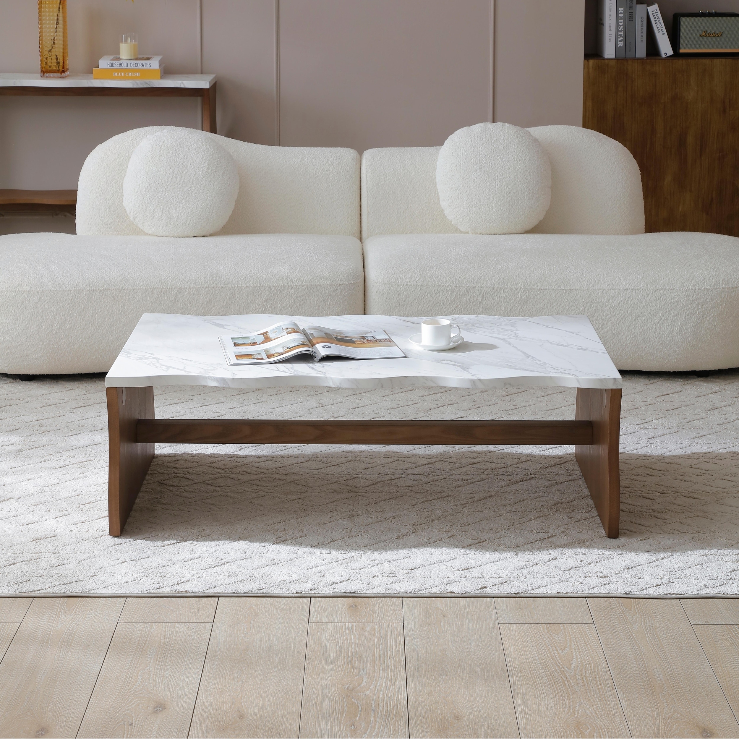 Whisper of Waves Modern Table with Open Storage Shelf for Entryway and Living Room