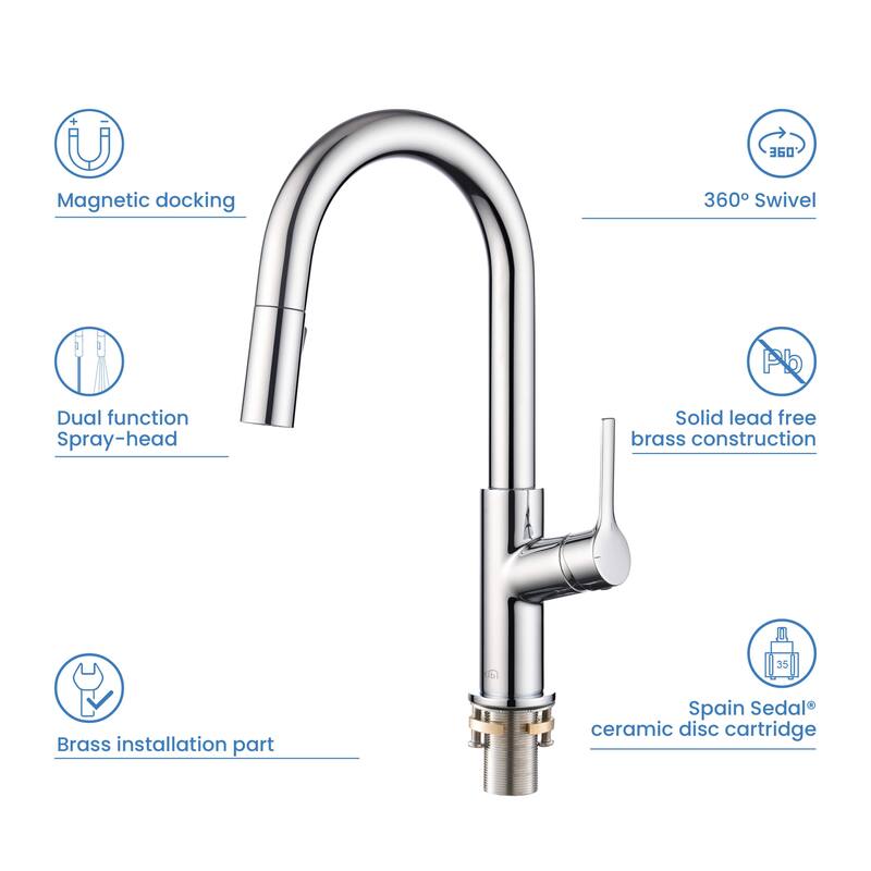 Fusion Single Handle Pull Down Kitchen & Bar Sink Faucet with Soap Dispenser