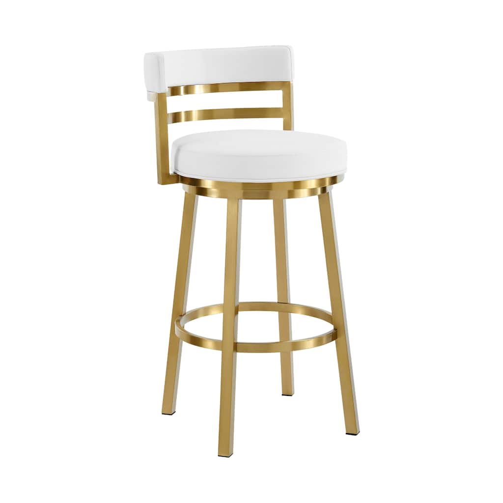 Maxi Swivel Counter Stool Chair, Gold Steel Frame, White Faux Leather