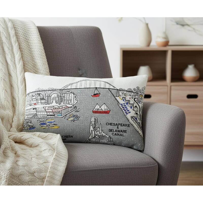 HomeRoots 14" X 24" Cream Chesapeake Daylight Skyline Lumbar Decorative Pillow