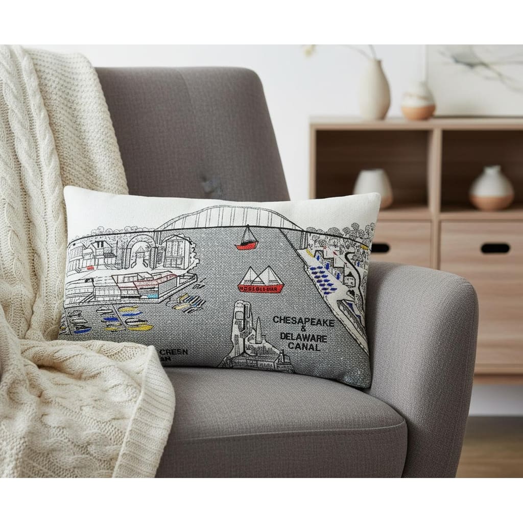 25" White Charleston Daylight Skyline Lumbar Decorative Pillow