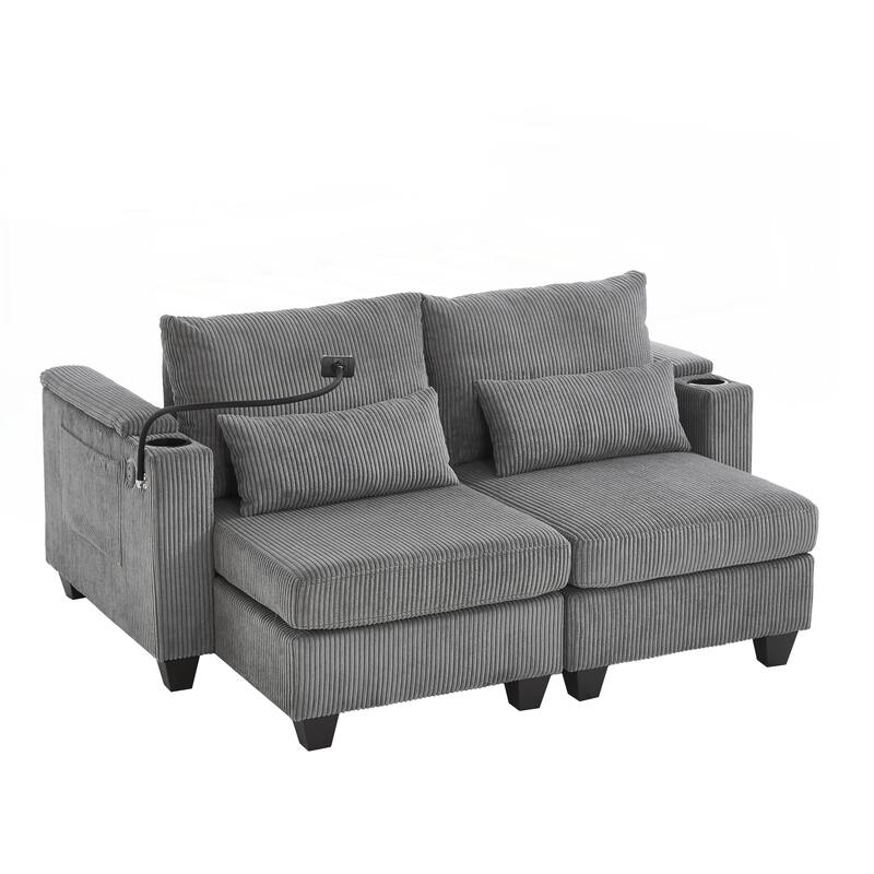 Loveseat Sofa Sofa Bed Corduroy Sleeper Sofa with USB Ports