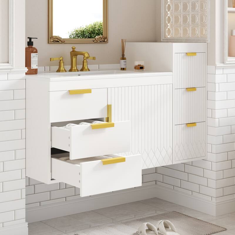30" Wall Mounted Bathroom Cabinet with Side Cabinet Combo, Bathroom Cabinet with Soft-Closing Door and Drawers