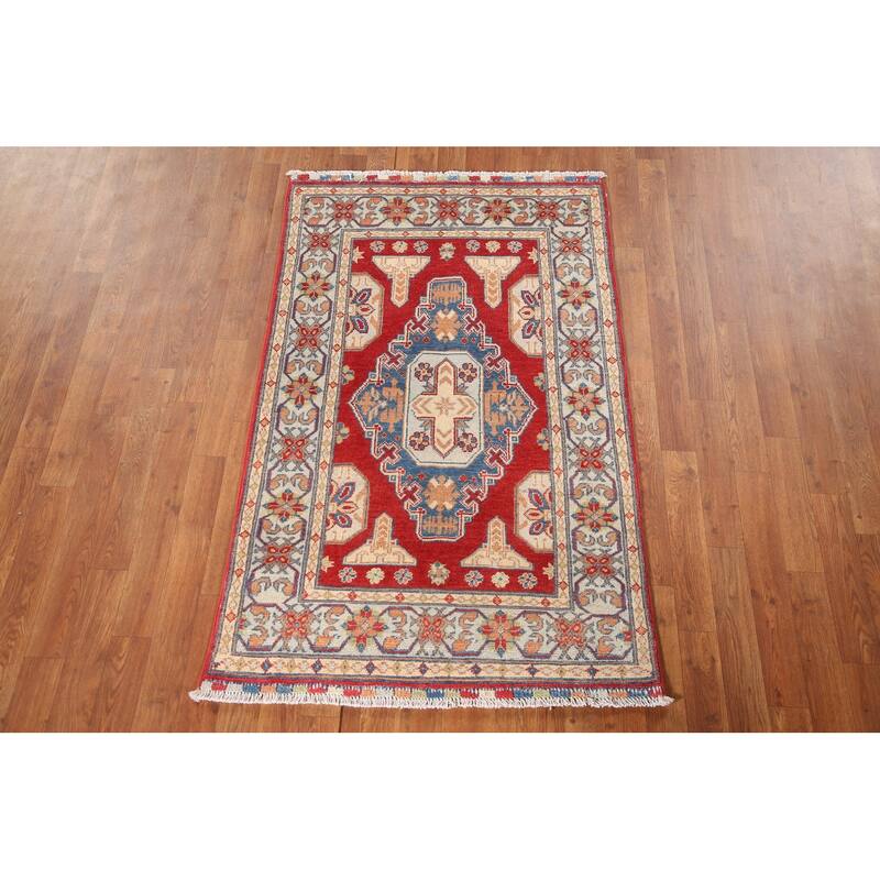 Red Kazak Rug Handmade Traditional Wool Carpet - 3'1"x 5'0"