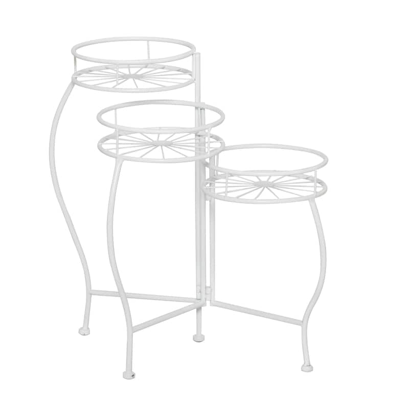 Metal Starburst Indoor Outdoor 3 Tier Indoor Outdoor Plantstand - Black, White, Green, Blue - Roche River Decor - White - 19"W, 21"H